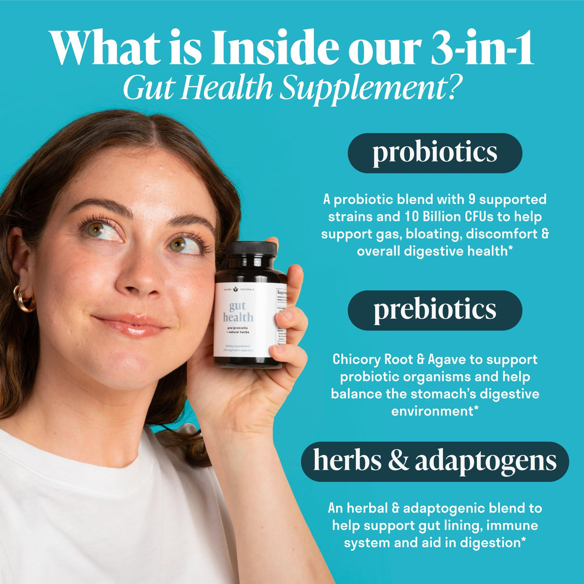 Nuven Naturals Complément Alimentaire 3-en-1 capsules avec ingrédients