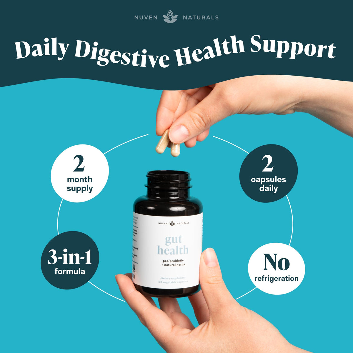 Nuven Naturals Complément Alimentaire 3-en-1 capsules ouvertes