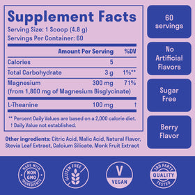 Nuven Naturals Poudre de Glycinate de Magnésium 300mg 60 Servings emballage