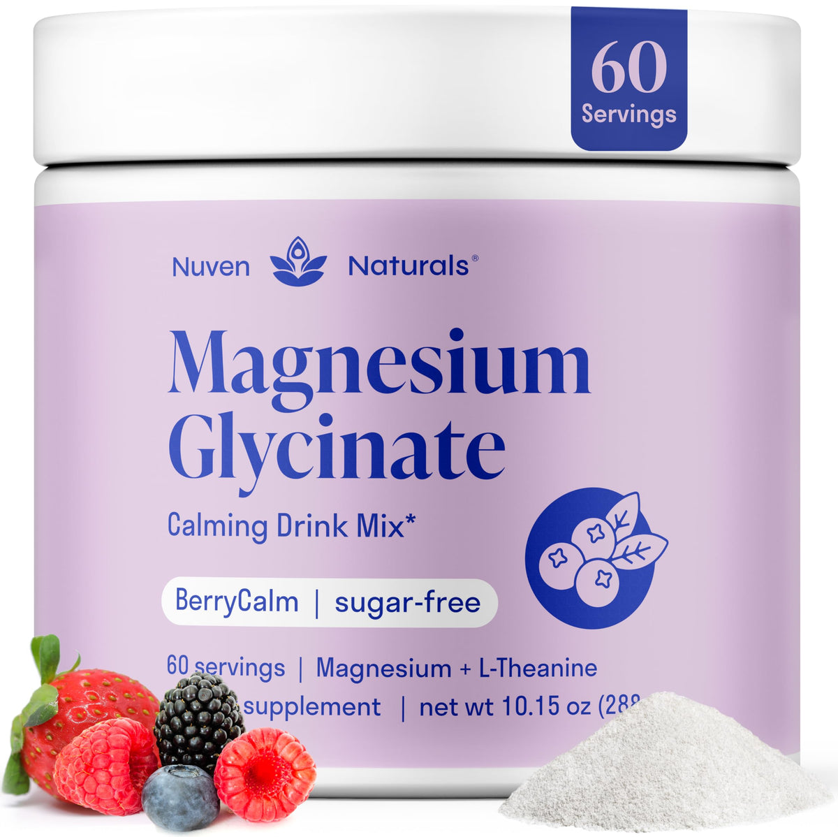 Nuven Naturals Poudre de Glycinate de Magnésium 300mg 60 Servings vue de face