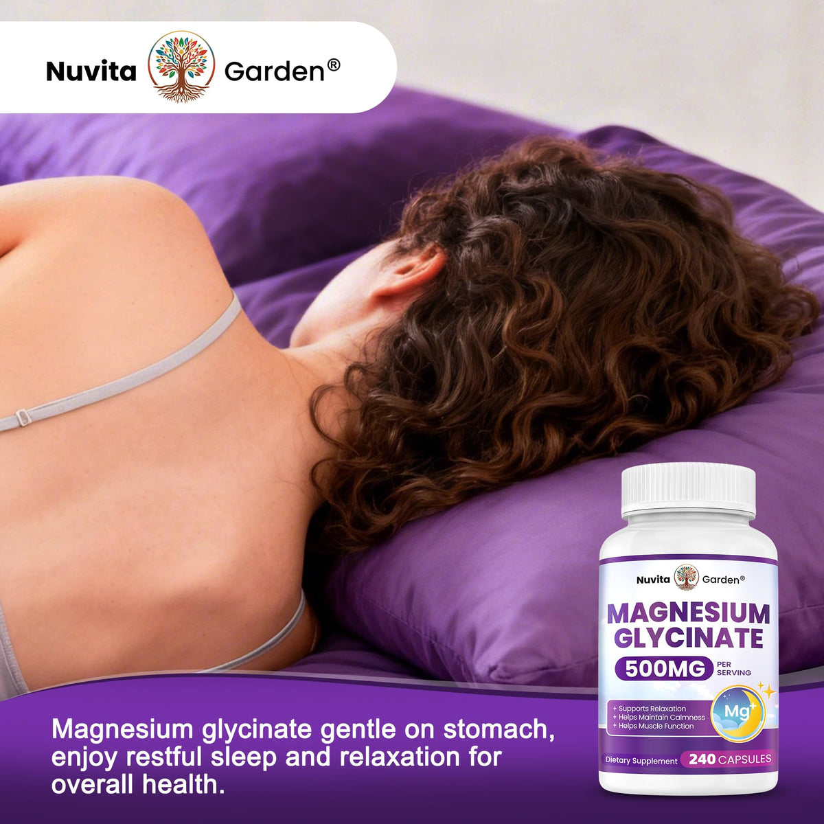 NuvitaGarden Magnésium Glycinate 500mg capsules avec des ingrédients naturels