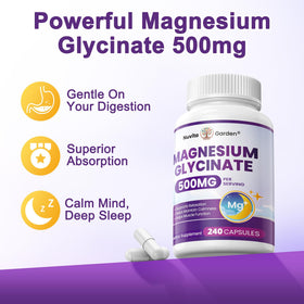 NuvitaGarden Magnésium Glycinate 500mg capsules sur fond blanc