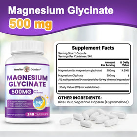 NuvitaGarden Magnésium Glycinate 500mg capsules végétales en gros plan