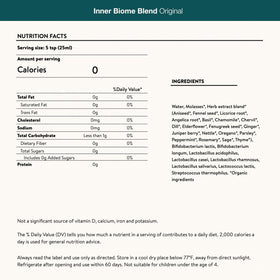 Nuzest Inner Biome Blend bouteille ouverte avec dose de 25 ml