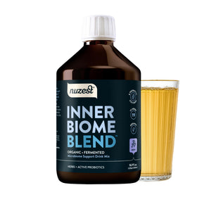 Nuzest Inner Biome Blend bouteille vue de face avec étiquette baies