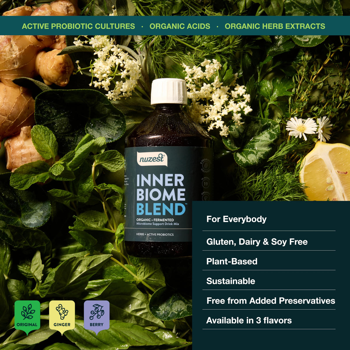 Nuzest Inner Biome Blend Probiotique Liquide 500ml avec ingrédients