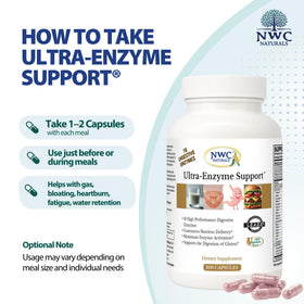 NWC Naturals Ultra-Enzyme Support, capsules sur une surface en bois