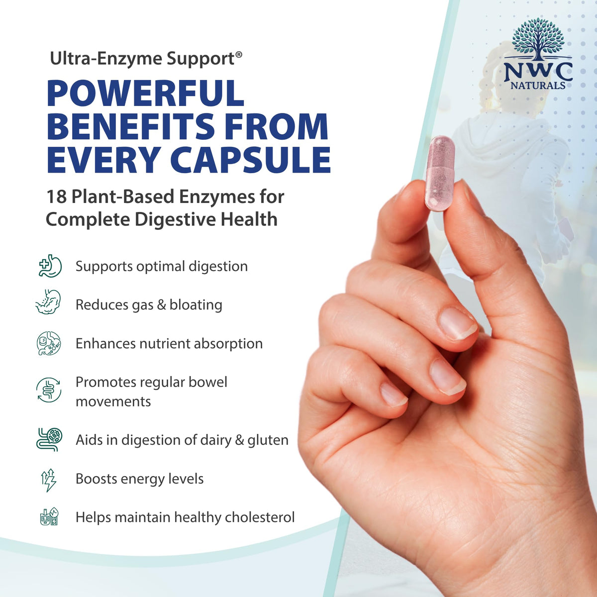 NWC Naturals Ultra-Enzyme Support, emballage ouvert avec capsules