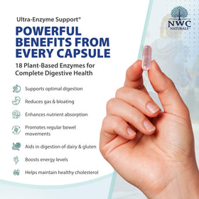 NWC Naturals Ultra-Enzyme Support, emballage ouvert avec capsules