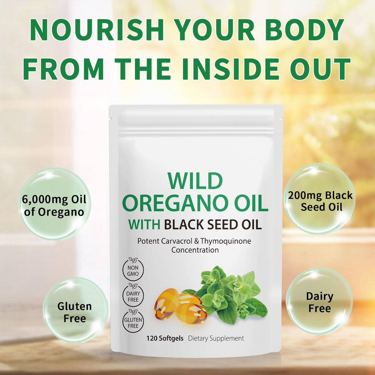Nyloriaine Huile d'Origan emballage et capsules