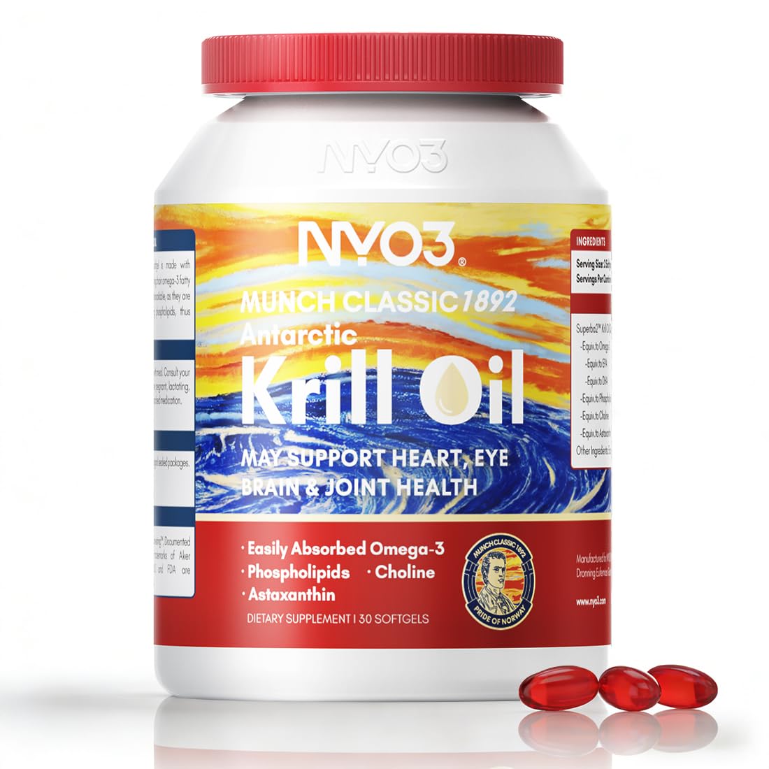 NYO3 Huile de Krill 850mg Omega 3 capsules molles vue de face