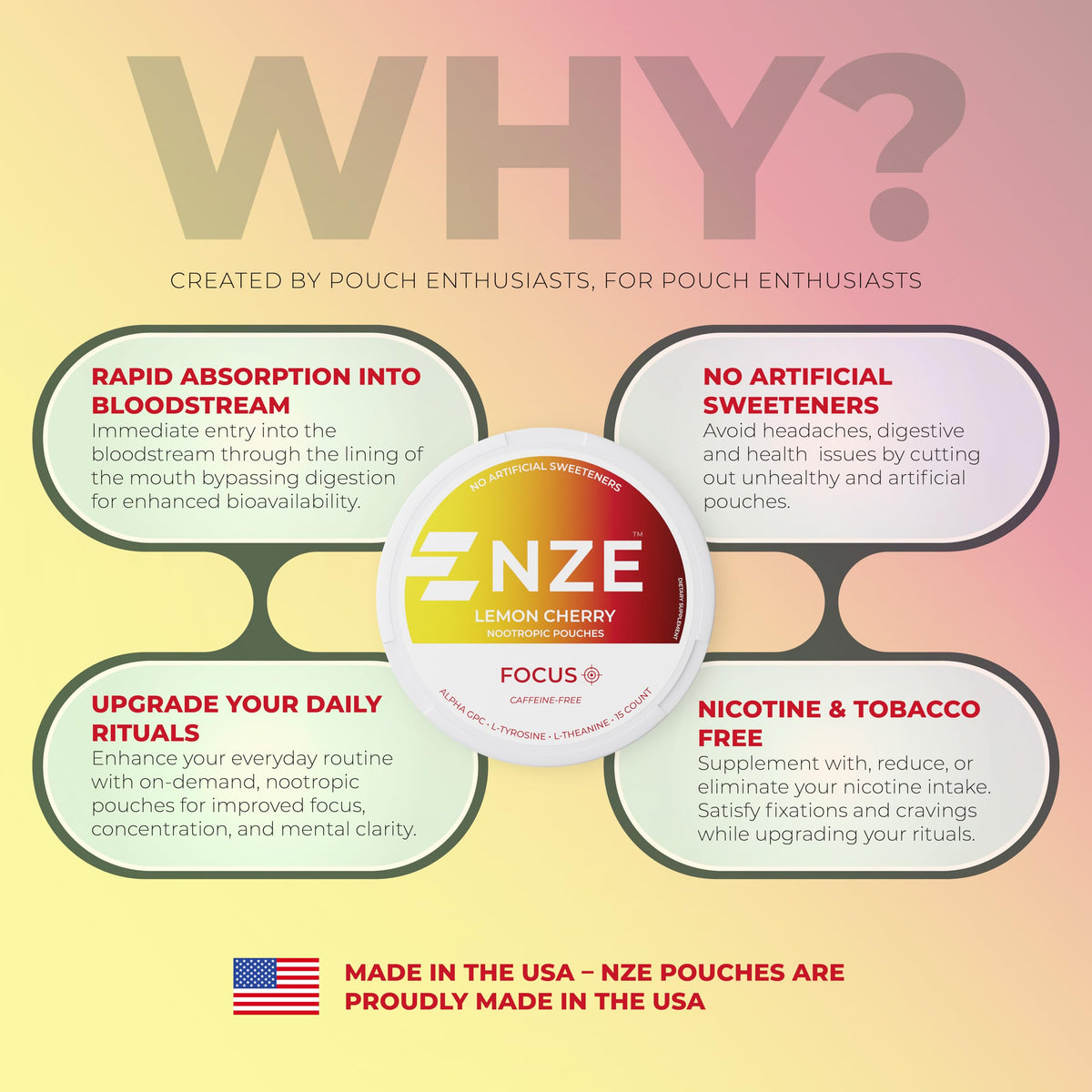 NZE Poches Nootropiques Citron Cerise - affichage des valeurs nutritionnelles