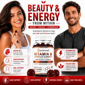 O NUTRITIONS Gummies Vitamine B Complex, pot ouvert avec gummies visibles