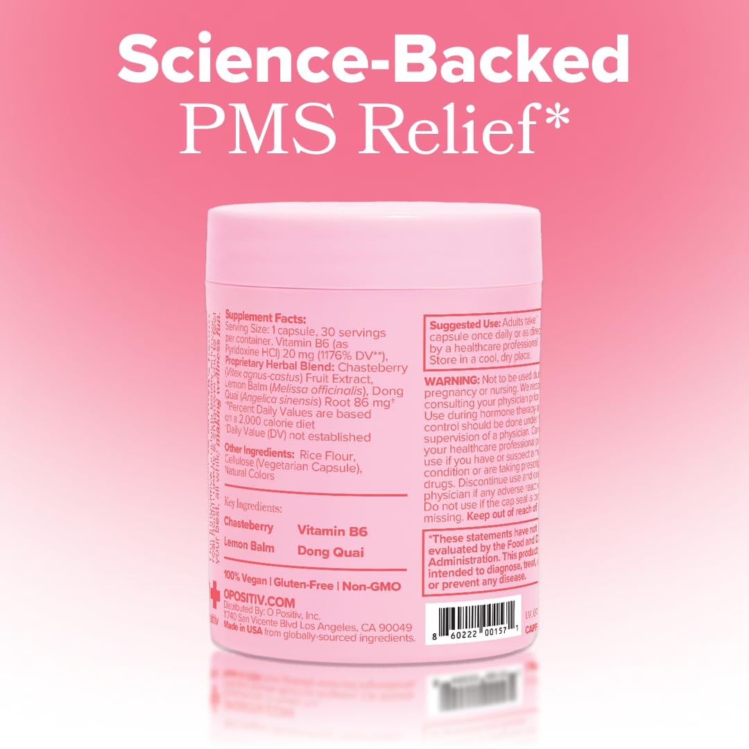 O Positiv FLO PMS flacon avec capsules et une cuillère en bois