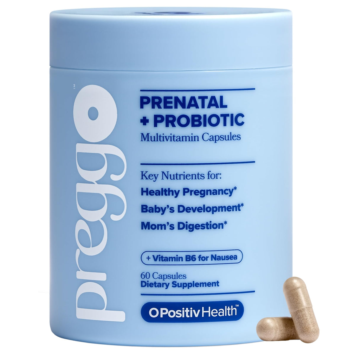 O Positiv PREGGO vitamines prénatales capsules vue de face