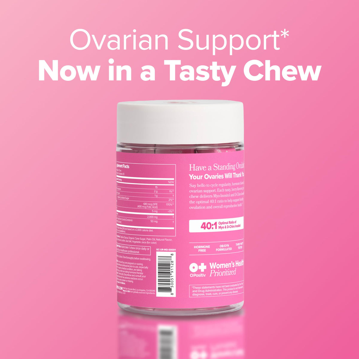 O Positiv URO Myo + D-Chiro Inositol Gummy Chew au goût de baies