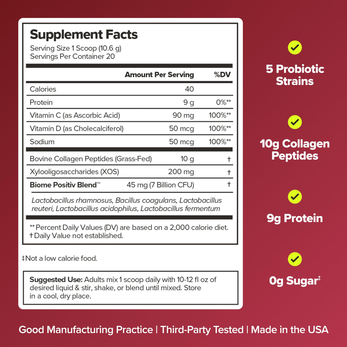 O Positiv URO Probiotic + Collagen Poudre 20 Portions à mélanger dans un verre