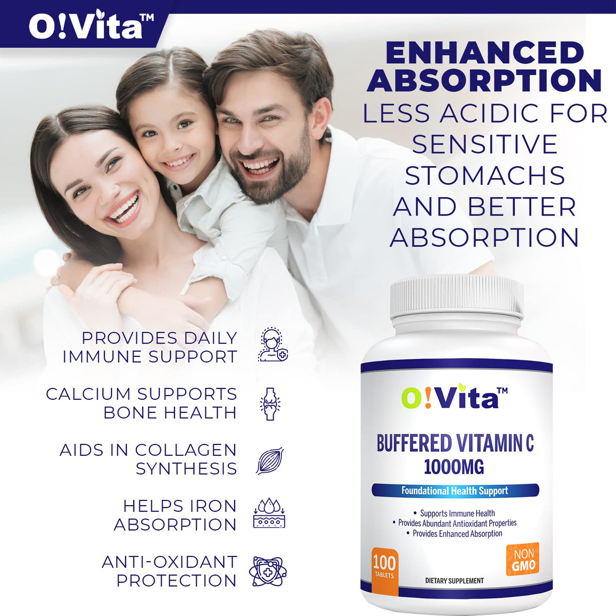 O!VITA Vitamine C 1000mg comprimés avec étiquette