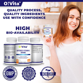 O!VITA Vitamine C 1000mg comprimés sur fond blanc