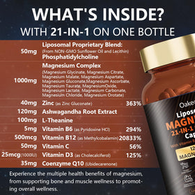 Oakevlp Capsules de Magnésium Liposomal 21 en 1, vue latérale