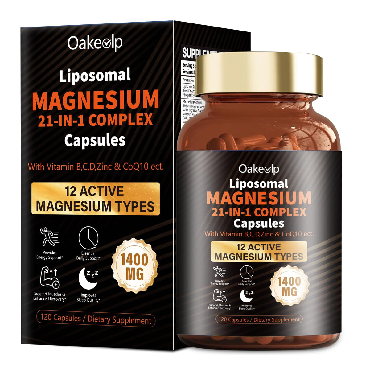 Oakevlp Complément Alimentaire Magnésium Liposomal 21 en 1 1400mg, vue avant