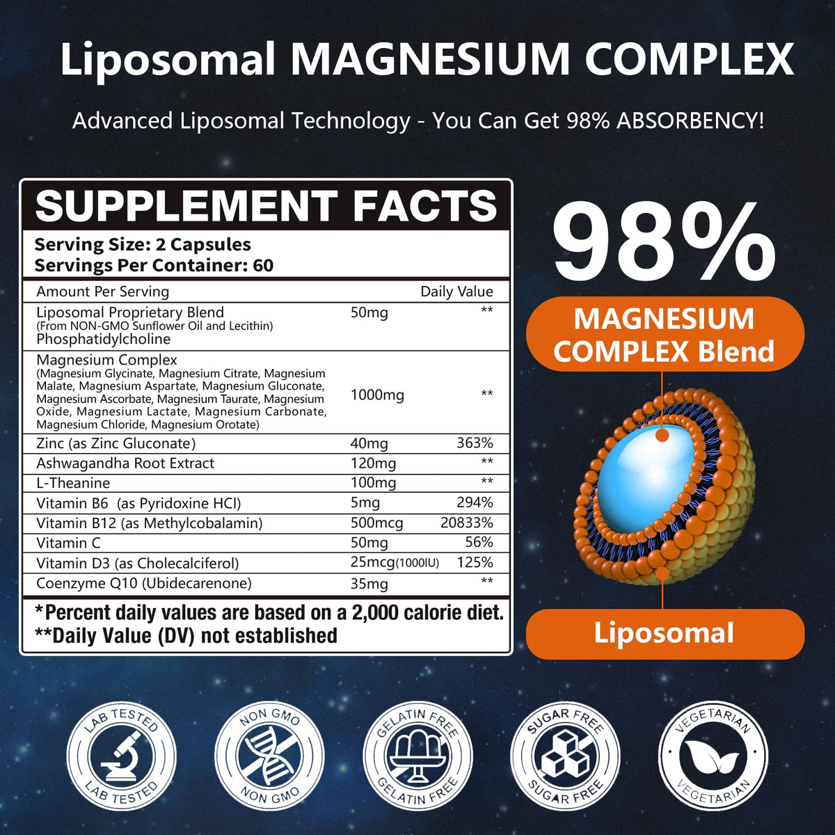 Oakevlp Complément Alimentaire Magnésium Liposomal 21 en 1, vue arrière