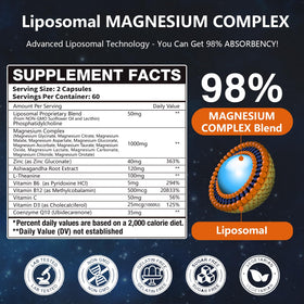 Oakevlp Complément Alimentaire Magnésium Liposomal 21 en 1, vue arrière
