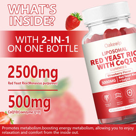Oakevlp gummies de riz rouge avec CoQ10, côté emballage