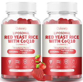 Oakevlp gummies de riz rouge avec CoQ10, vue de face, emballage fruité