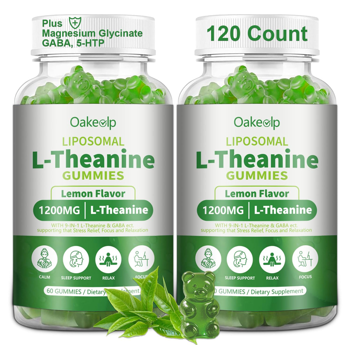 Oakevlp Gummies L-Theanine 1200mg vue de face avec emballage