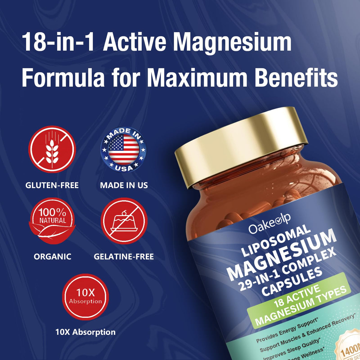 Oakevlp Magnésium 29-en-1, capsules dans un environnement de vie sain