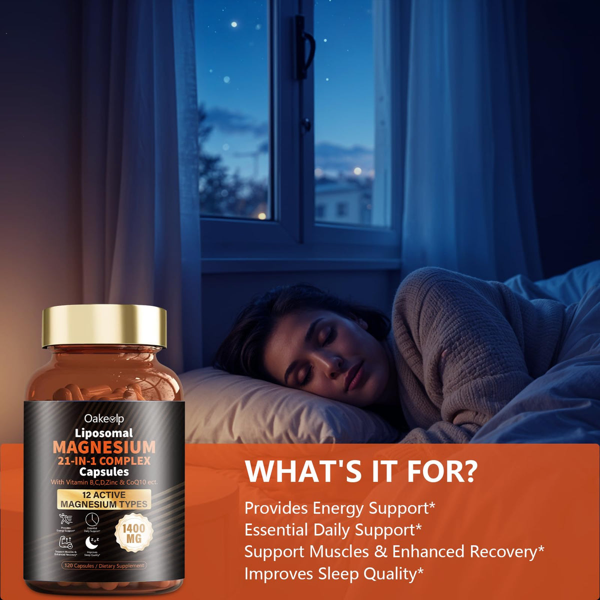 Oakevlp Magnésium Liposomal 21 en 1, emballage et capsules