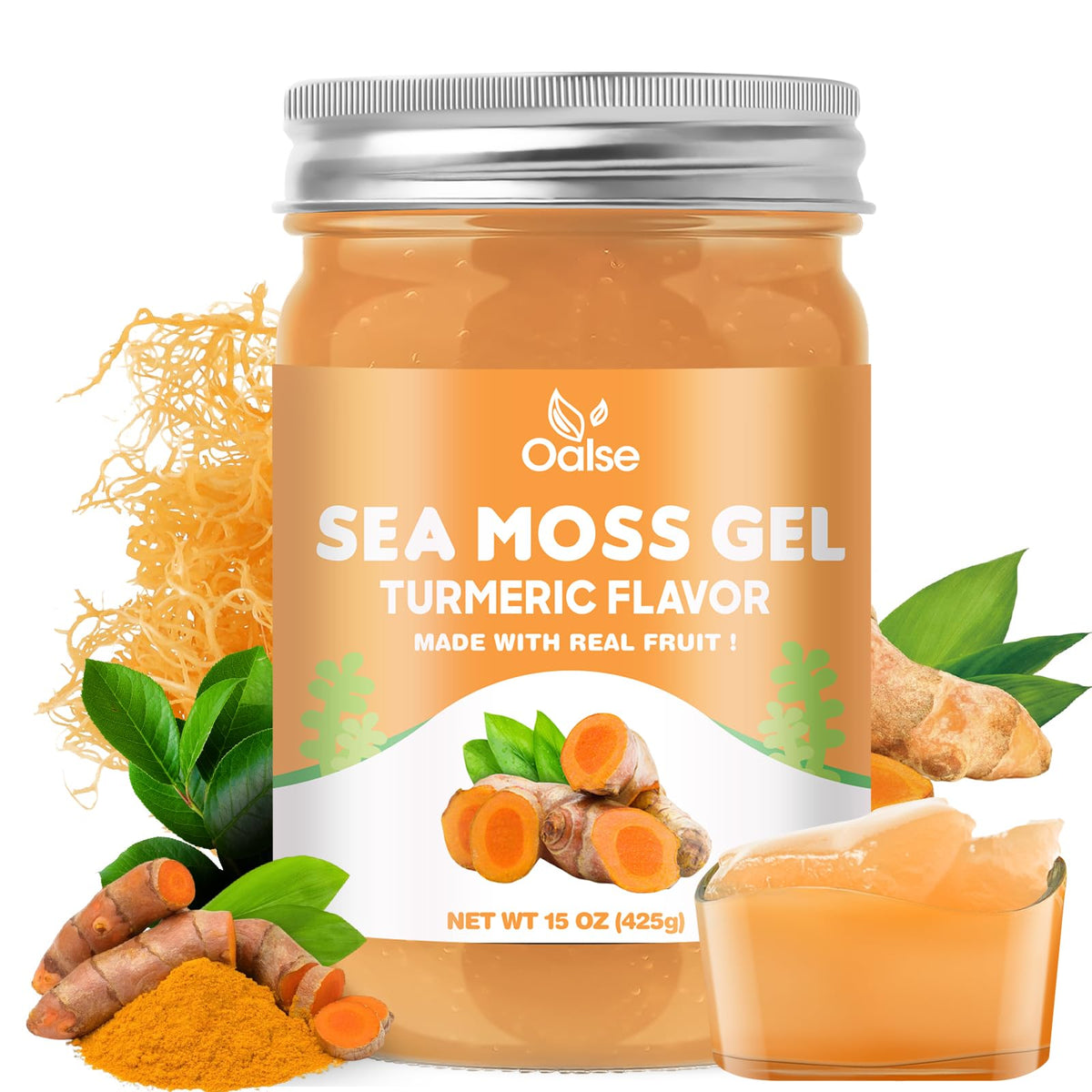 OALSE Gel de Mousse de Mer Irlandais 414 g Saveur Curcuma vue de face
