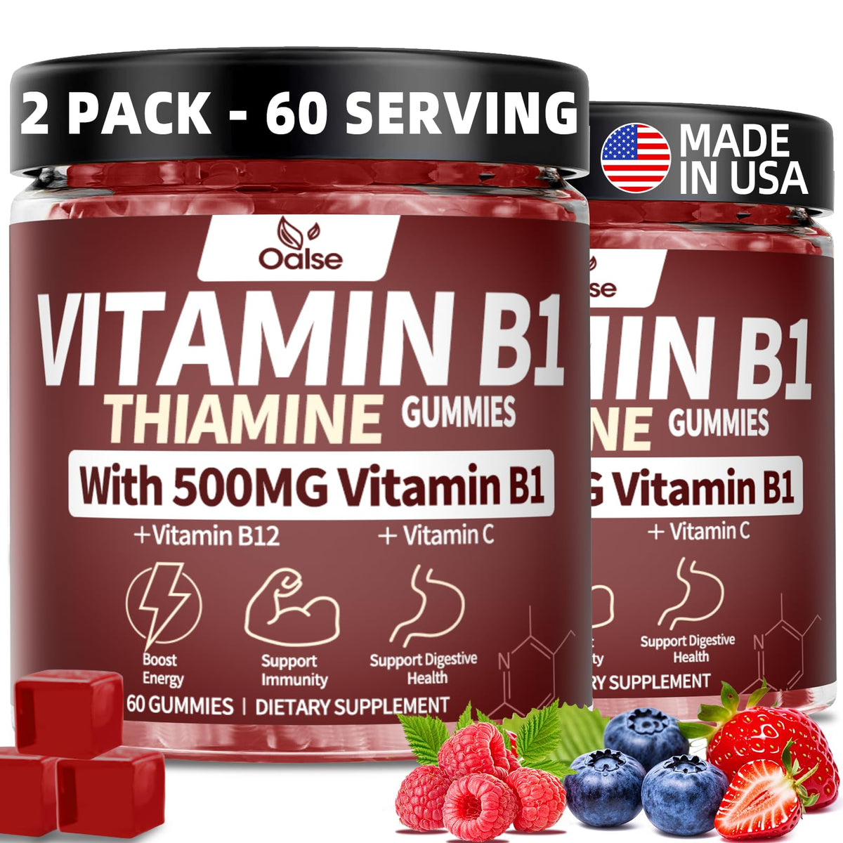 OALSE Gummies B1 Vegan 500mg paquet avant avec fruits mélangés