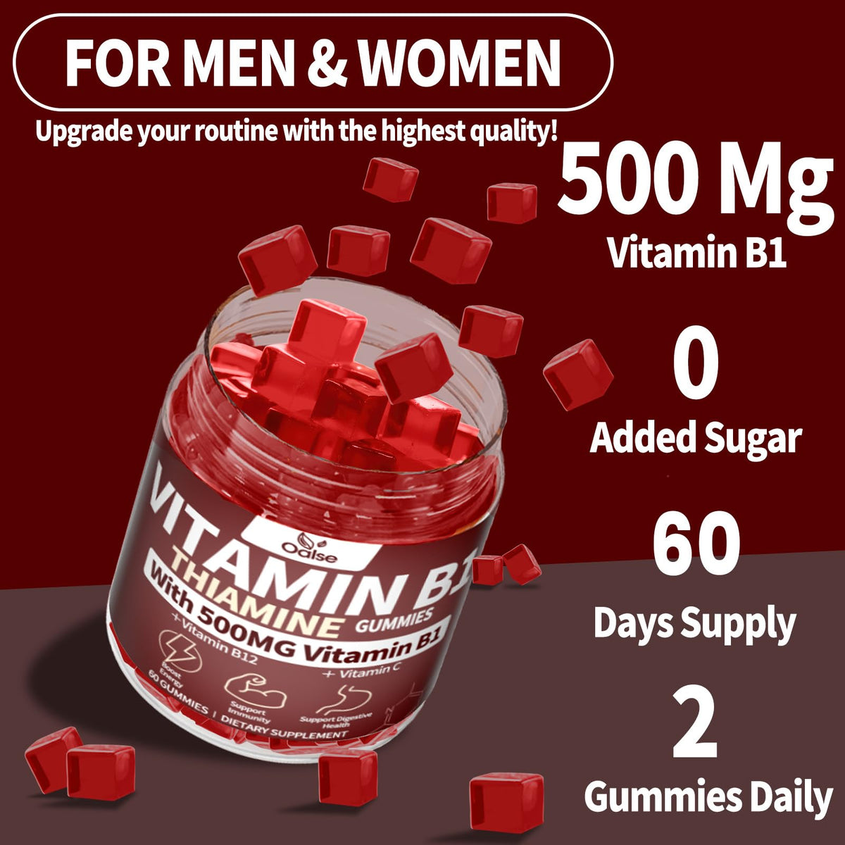 OALSE Gummies B1 Vegan 500mg présentées dans un bol