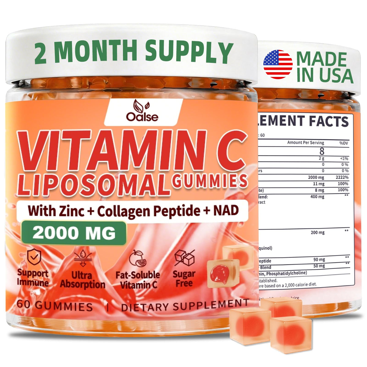 OALSE Gummies de Vitamine C Liposomale 2000mg - vue de face