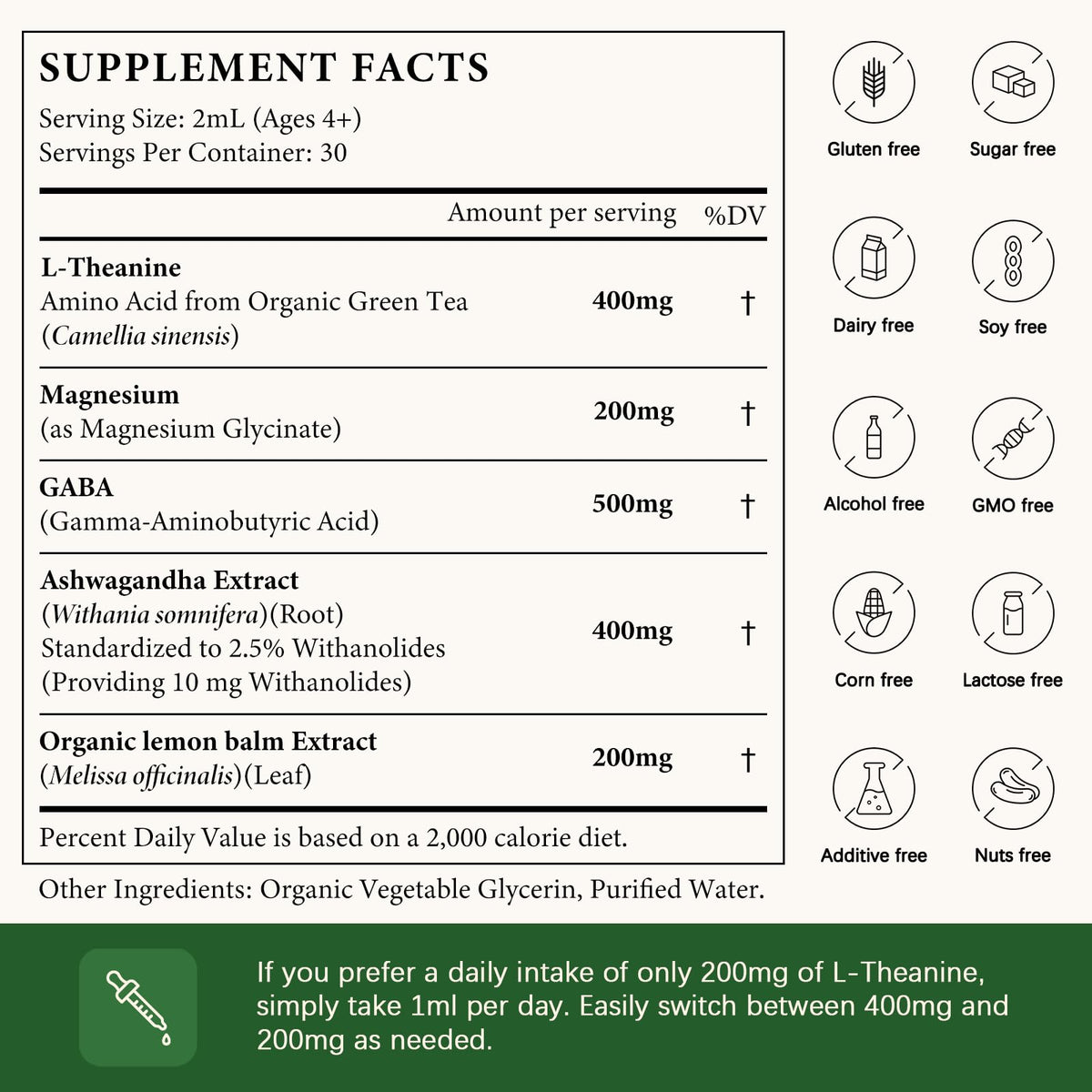OASIS FORCE L-Theanine Gouttes 400mg étiquette arrière