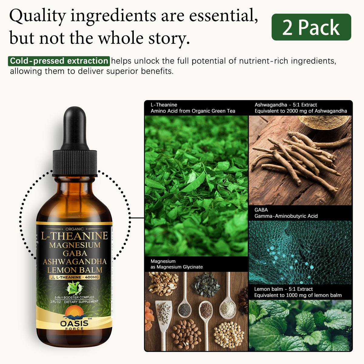 OASIS FORCE L-Theanine Gouttes 400mg flacon ouvert