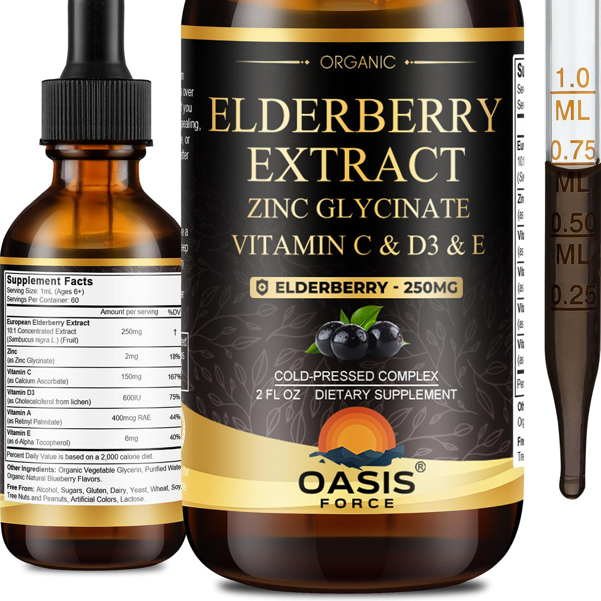 OASIS FORCE Sirop de Sureau Bio 250mg flacon avant