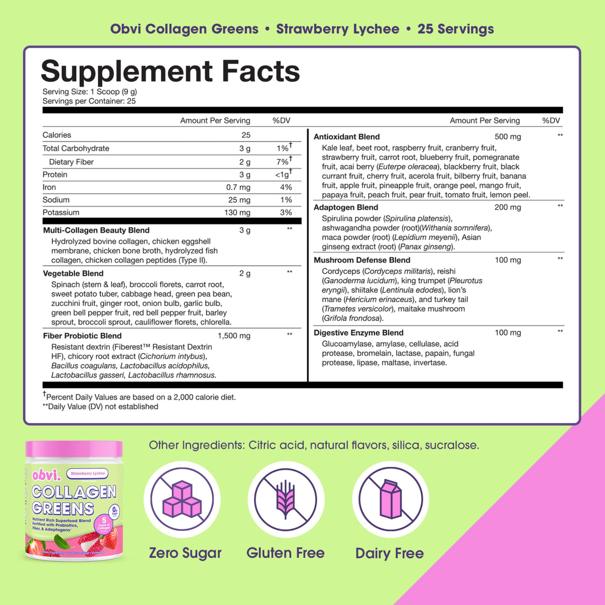 Obvi Collagen Greens Poudre Superaliment Bio 290g avec cuillère