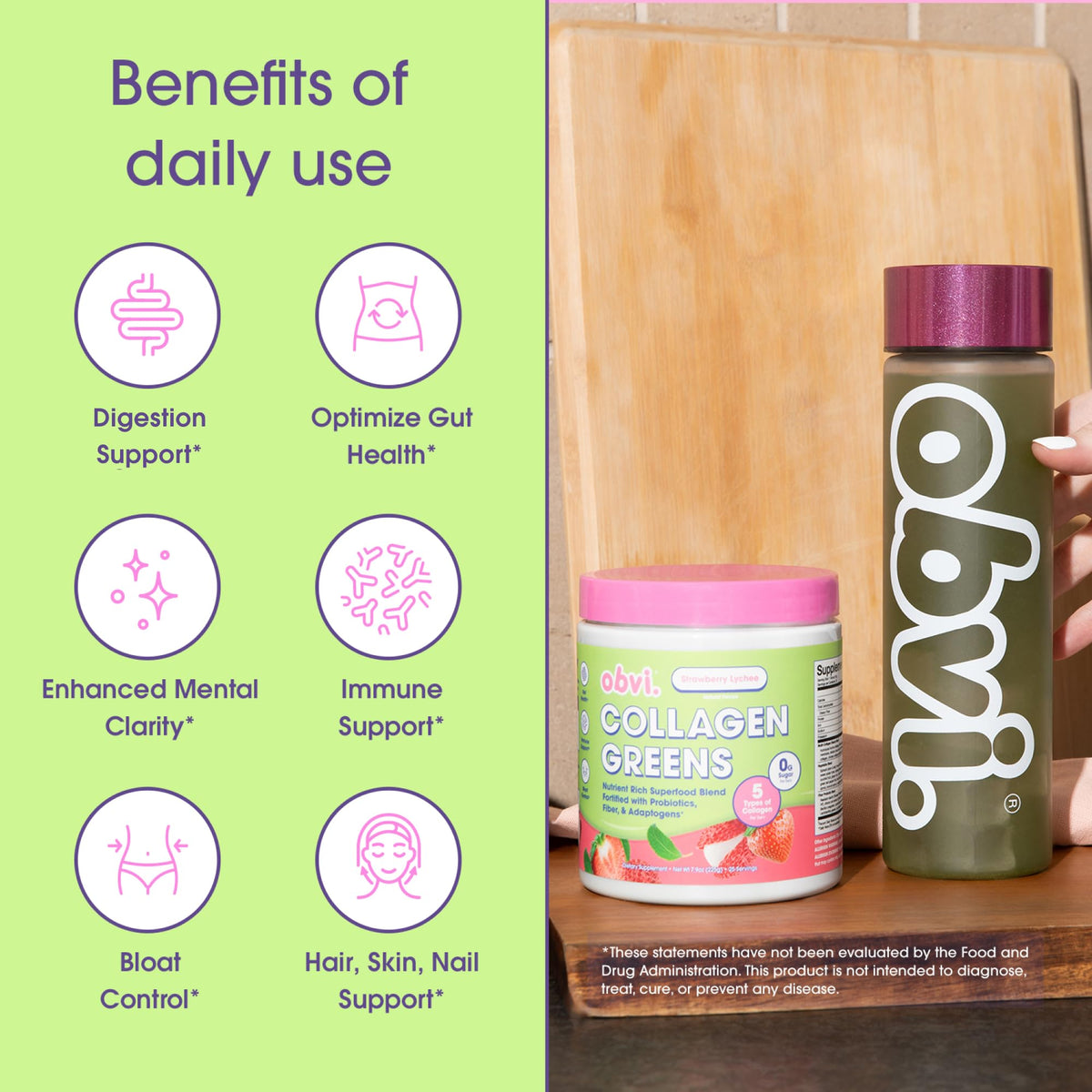 Obvi Collagen Greens Poudre Superaliment Bio 290g en mélange dans un smoothie