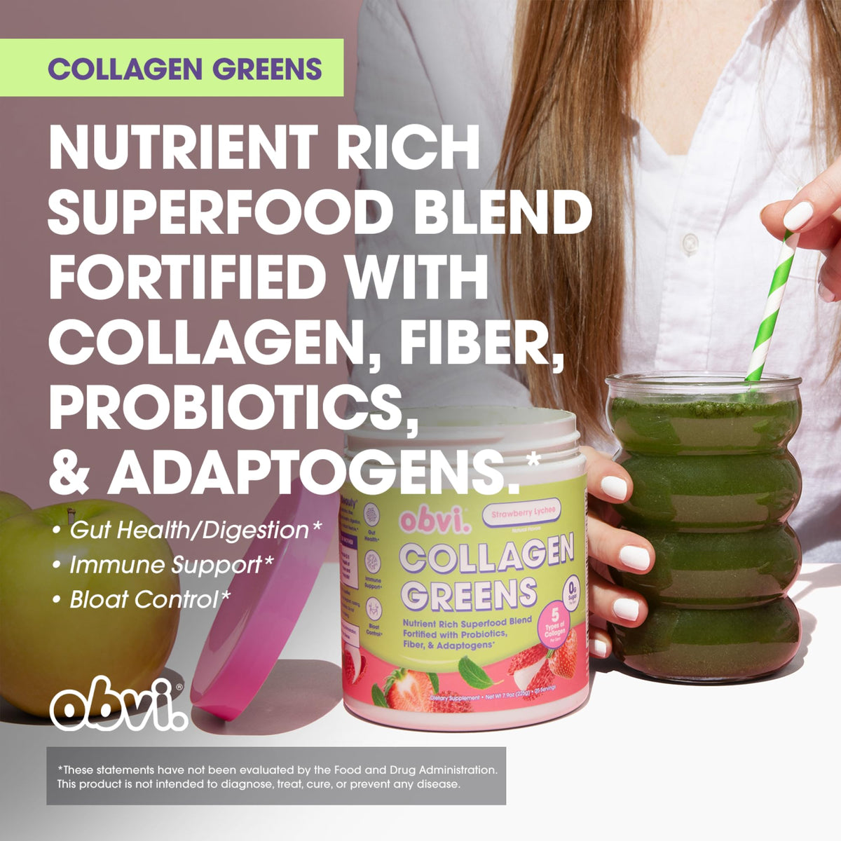 Obvi Collagen Greens Poudre Superaliment Bio 290g vue de dessus