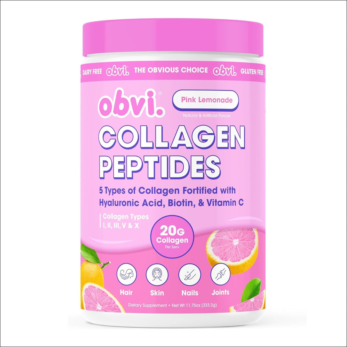 Obvi Collagen Peptides Pink Lemonade front view