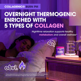 Obvi Collagenic Burn PM capsules sur fond blanc