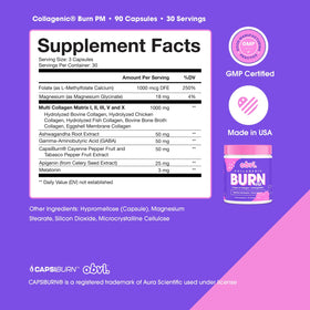 Obvi Collagenic Burn PM flacon ouvert avec capsules