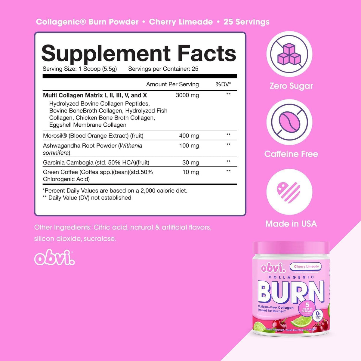 Obvi Collagenic Burn Powder 200g avec cuillère doseuse