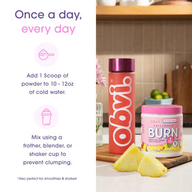Obvi Collagenic Burn Powder Ananas Coco 200g en préparation de smoothie