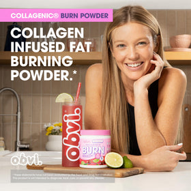 Obvi Collagenic Burn Powder Ananas Coco 200g sur une table de cuisine