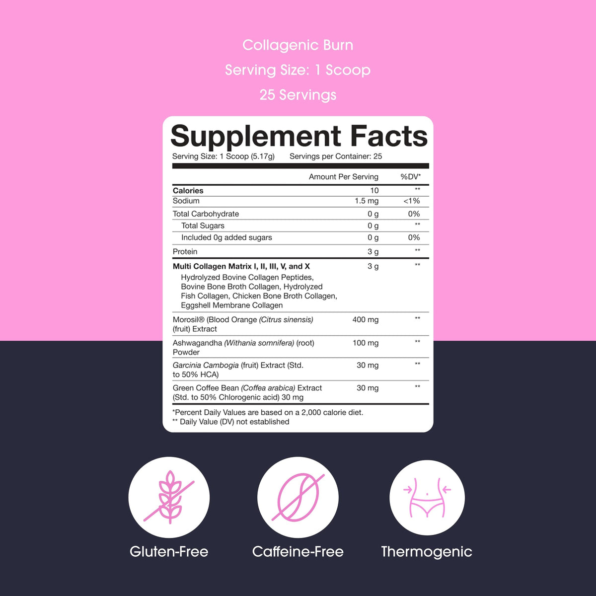 Obvi Collagenic Burn Powder Poudre de Collagène dans un verre avec eau.