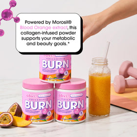 Obvi Collagenic Burn Powder sur une table avec d'autres compléments